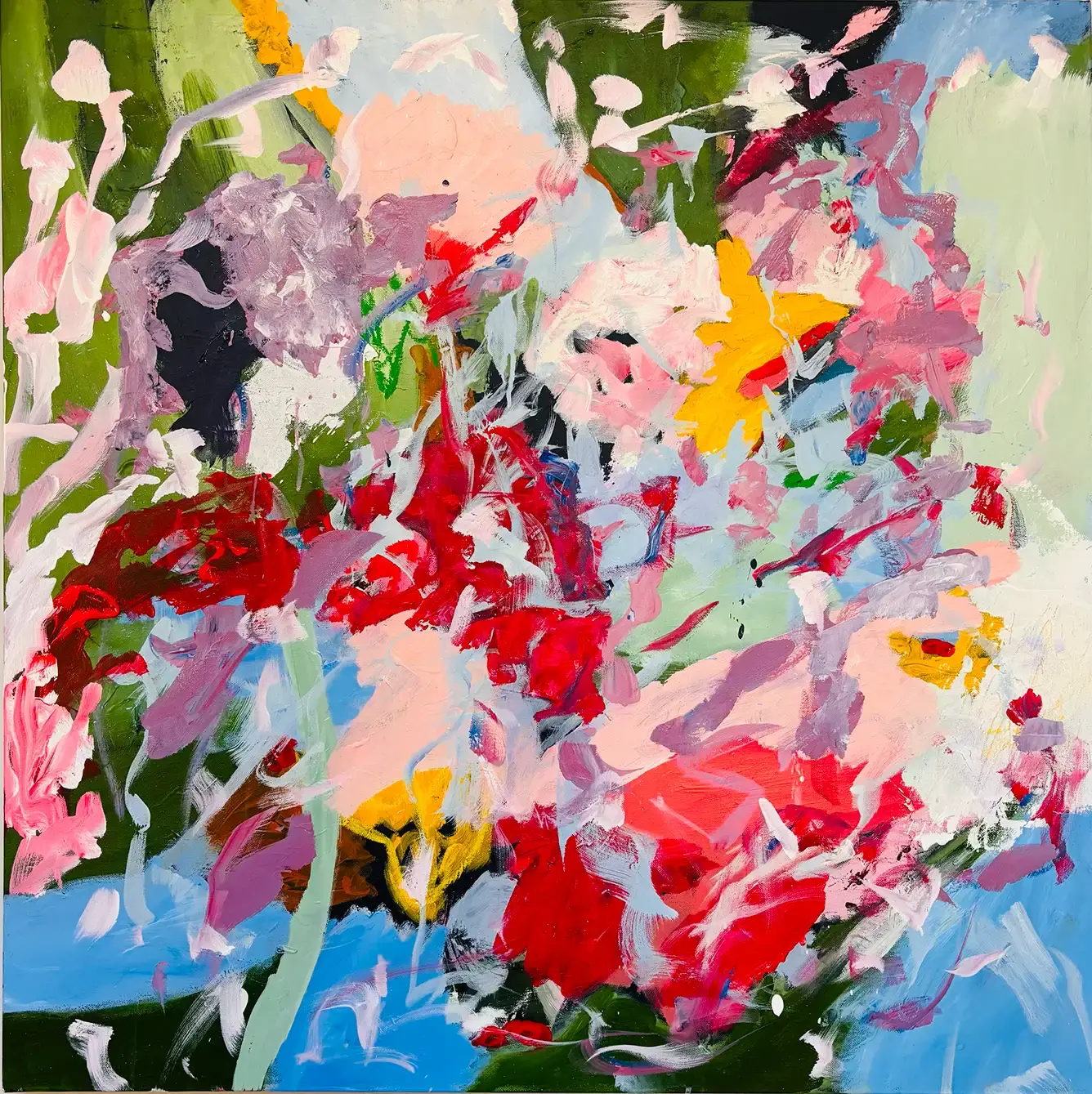Amongst Spring - Original Acrylic on Canvas artwork created in 2026, W 100cm x H 100cm, unframed. An Abstract with purpose to show the colours of a beautiful life. Amongst Spring is being surrendered my nature and peace of true creative.
Flowing in a breeze and breathing deeply doing you have come home.